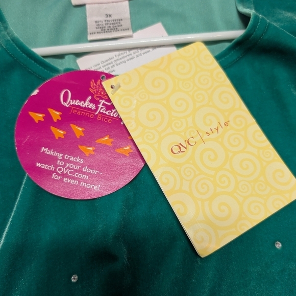 Quacker Factory (3X) Kelly Green Teal Short Sleeve Top Rhinestones NWT - Picture 6 of 9